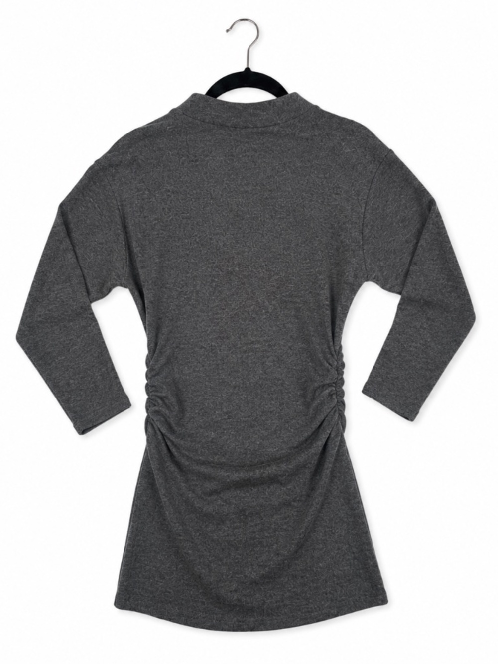 ASOS DESIGN Women's Ruched Cozy Mini Sweater Dress Gray 3/4 Sleeve Size Medium